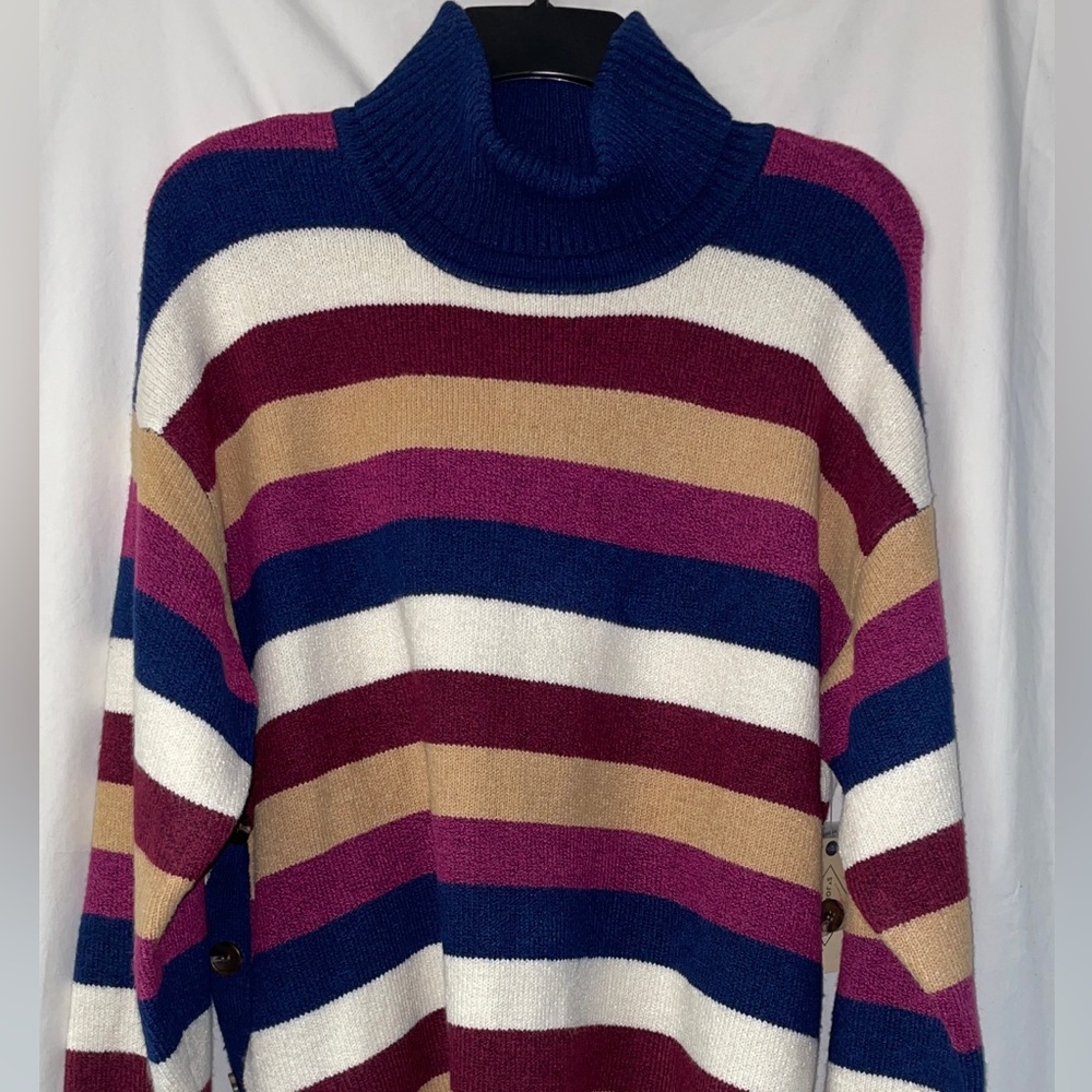 St. John’s Bay Women’s Striped Multicolor Sweater Top Turtleneck Size 2XL